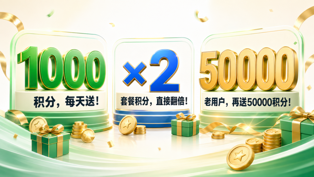ChatExcel免费送：购任意套餐积分翻倍！每天送1000积分，长相伴老用户直接领50000